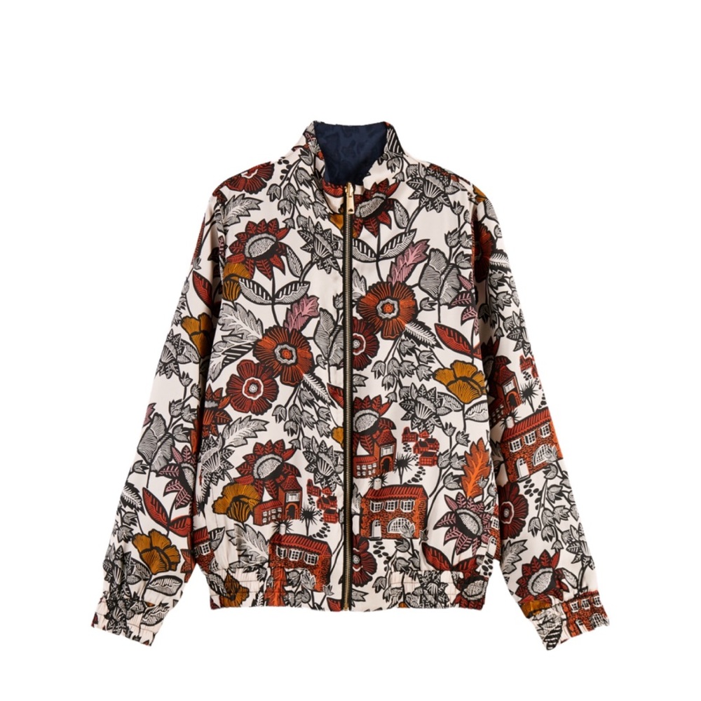 Scotch & Soda Floral Bomber Jacket in Cream, Rust, Mustard, Black